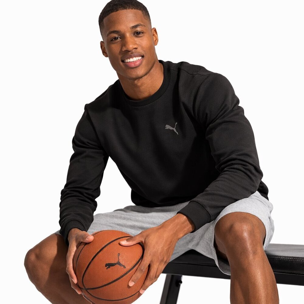 PUMA Mens Crew Sweatshirt Medium Black Textured Fabric Regular Fit Cotton Blend